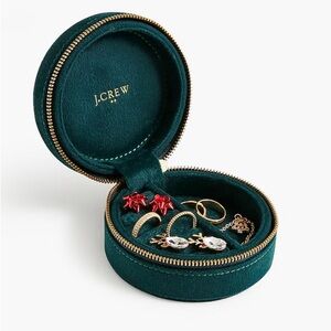 J.Crew Teal Velvet Round Travel Jewelry Case